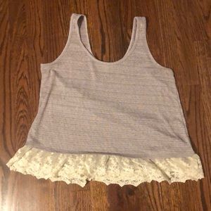 Gray tank with lace bottom detail